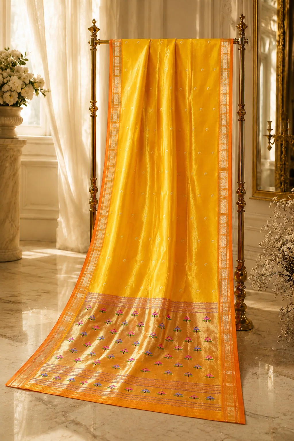 turmeric yellow Lotus field / turmeric yellow Paithani