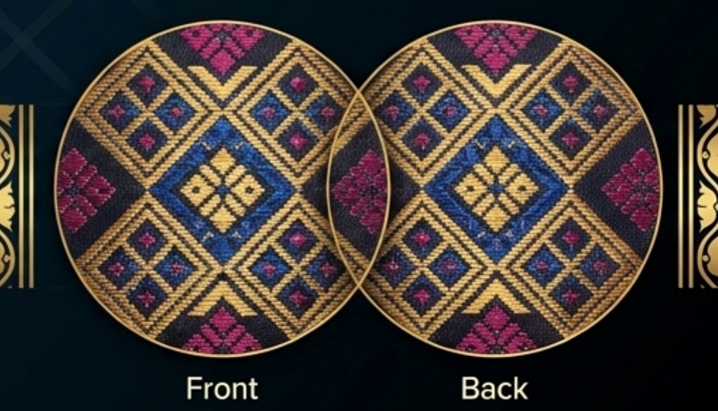 Reference comparison showing the front and reverse of an Adhi-woven motif