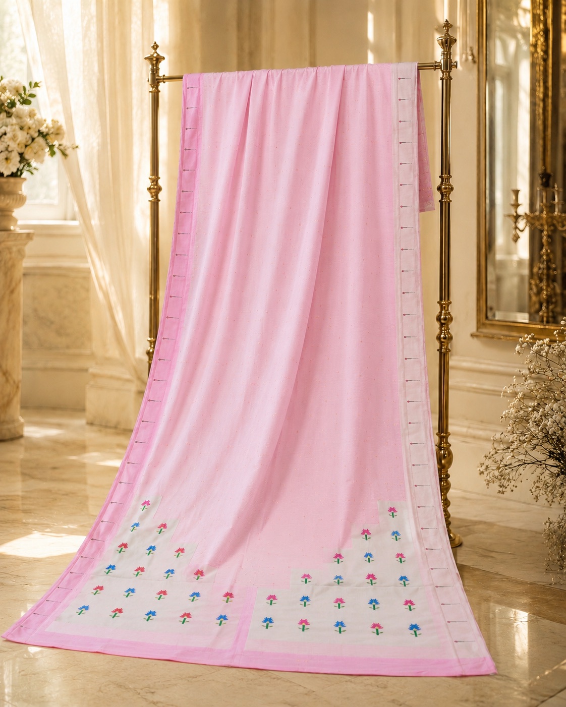 ivory Ivory floral-grid pallu Paithani